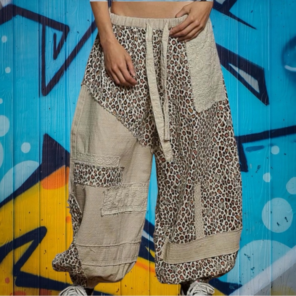 Pol Large Woven Leopard Print Patchwork Joggers I… - image 1